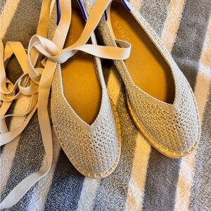 Rothy's Sparkle Silver Cream Espadrille TieStrap Flat